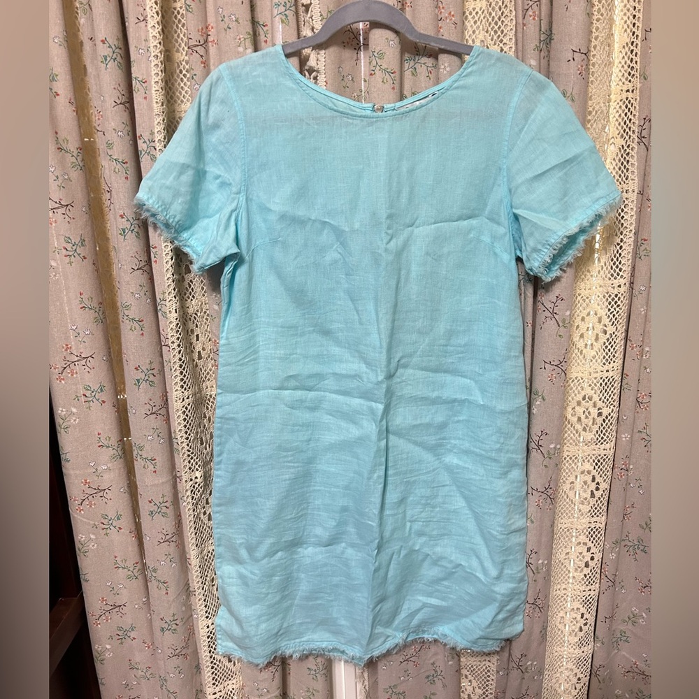 Tommy Bahama Aqua Linen Raw Hem Shift Dress Small EUC